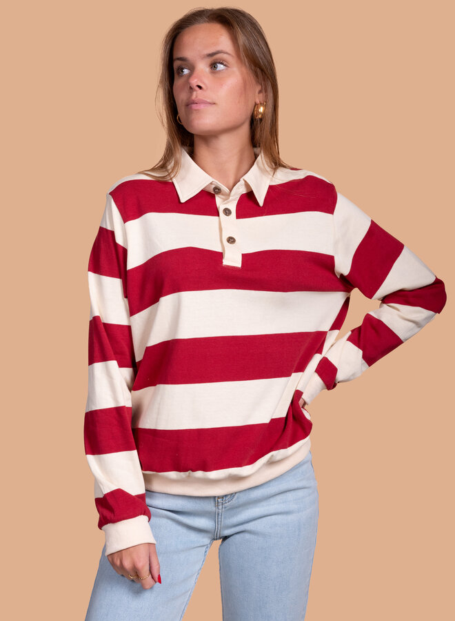 Trui beige/bordeaux gestreept