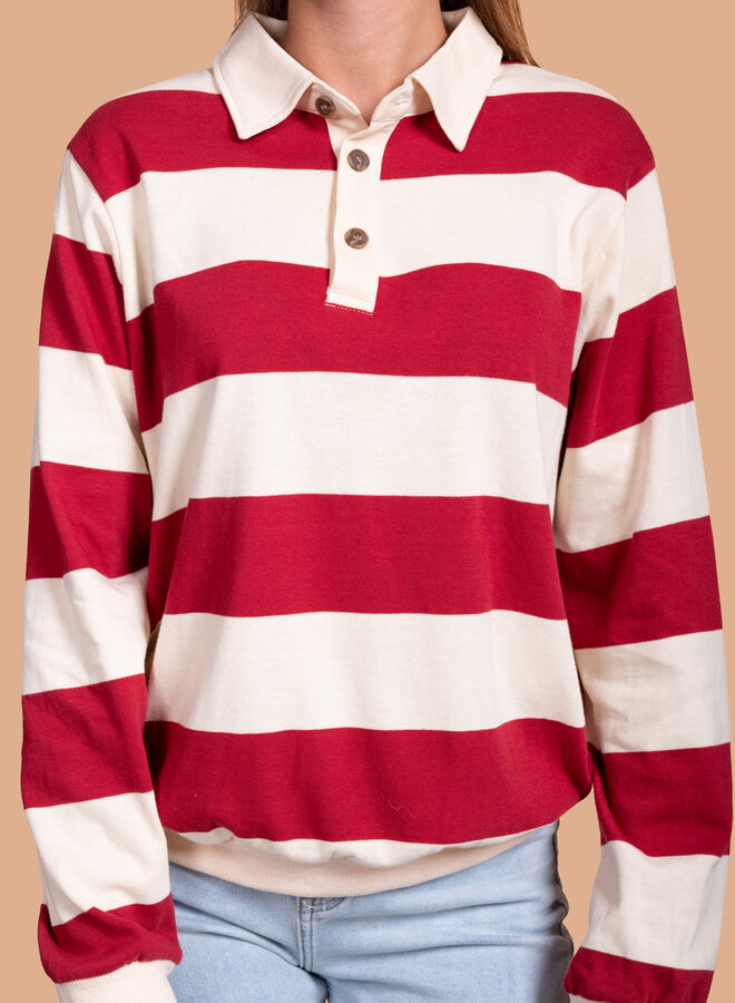 Trui beige/bordeaux gestreept