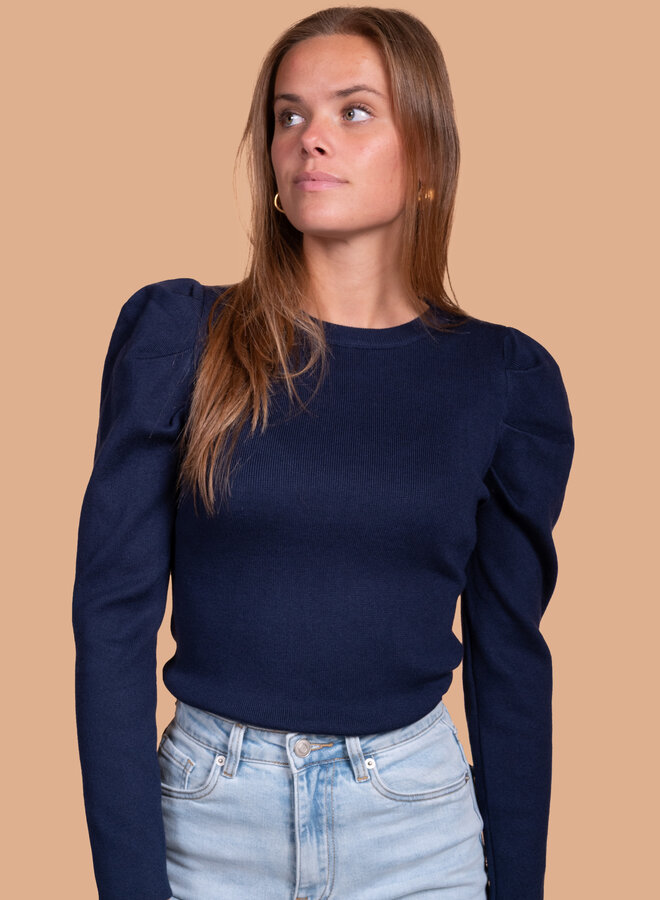 Top met kleine pofmouw navy lange mouwen