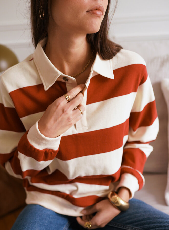 Trui beige/bordeaux gestreept