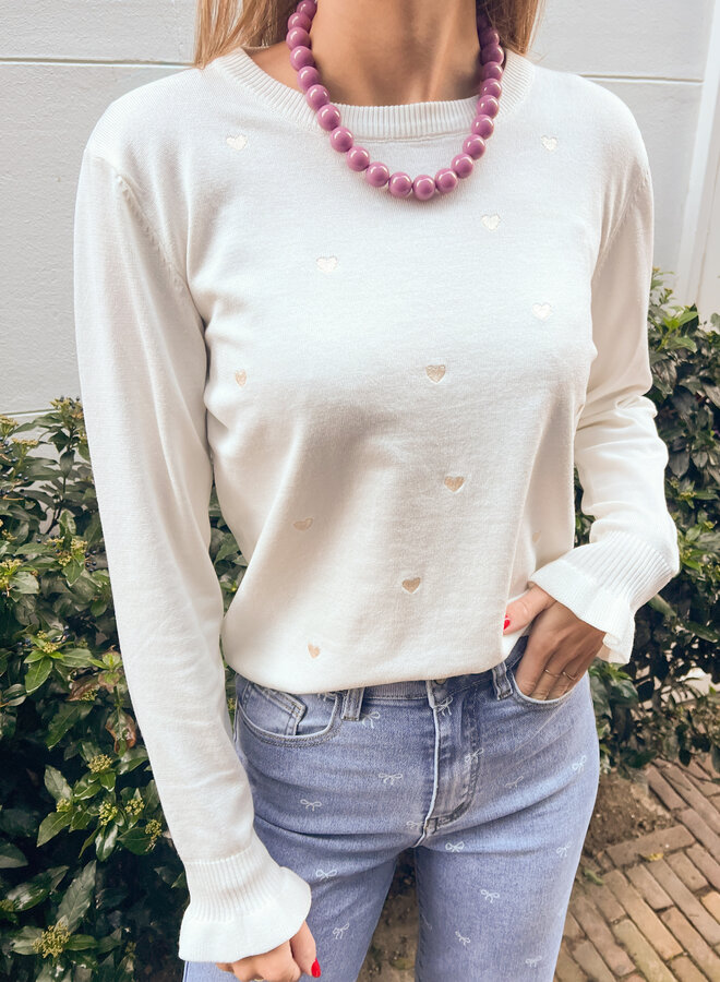 Top met hartjes goud lange mouwen