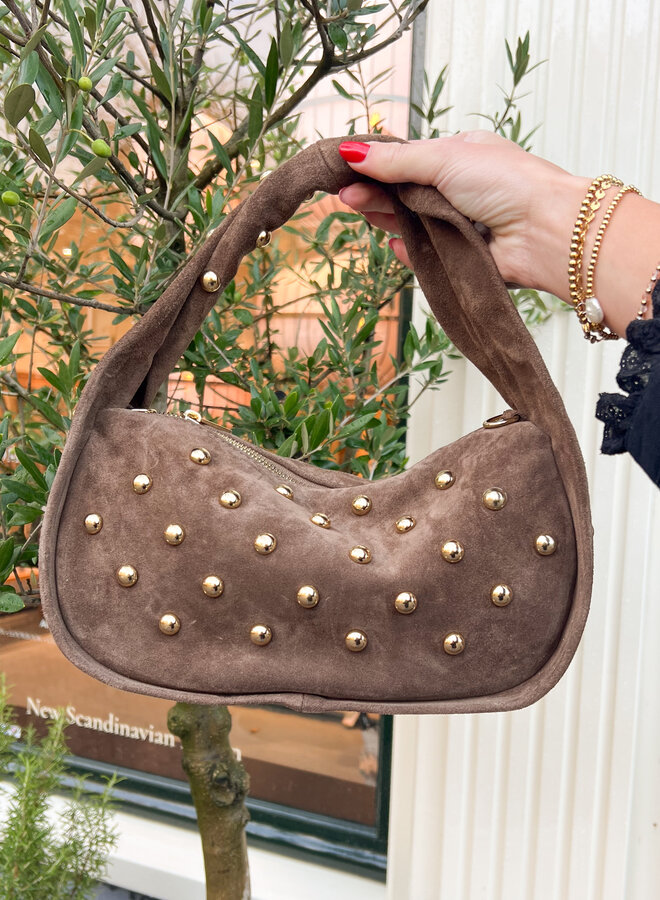 Leren handtas suède taupe Lot