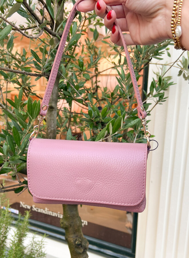 Leren schoudertas roze Lara
