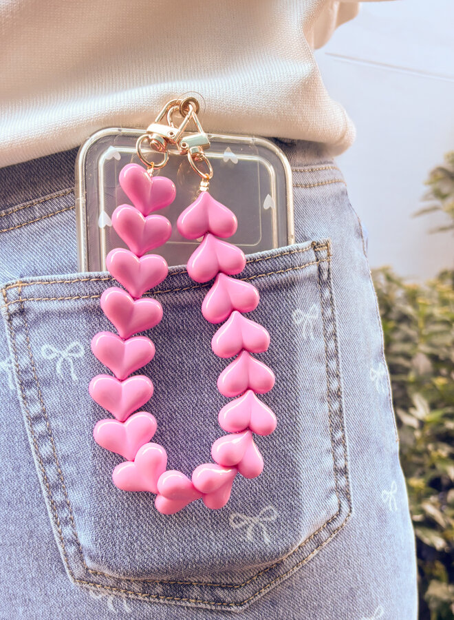 Telefoonkoord hartjes roze