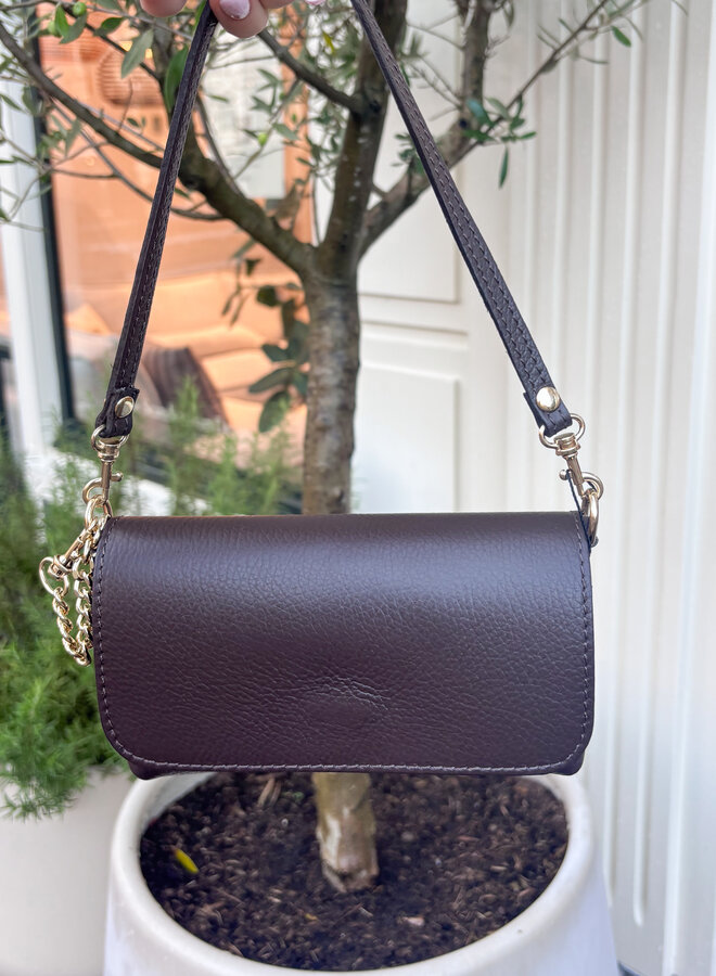 Leren schoudertas donkerbruin Lara