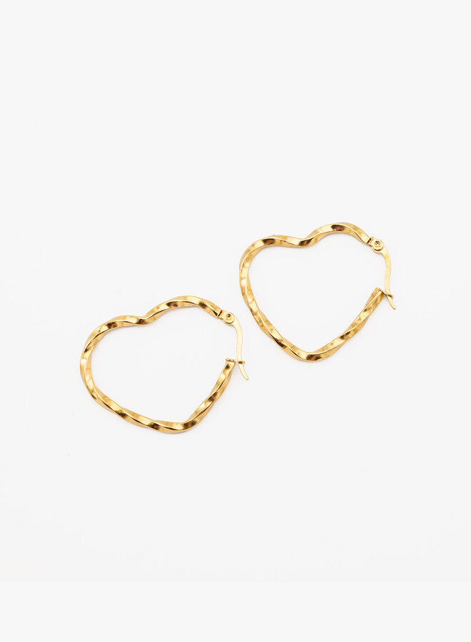 Gedraaide oorring hart goud