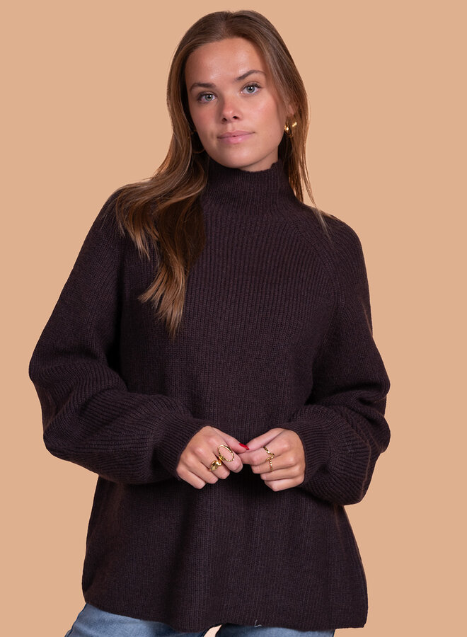 Gebreide trui hoge hals bruin