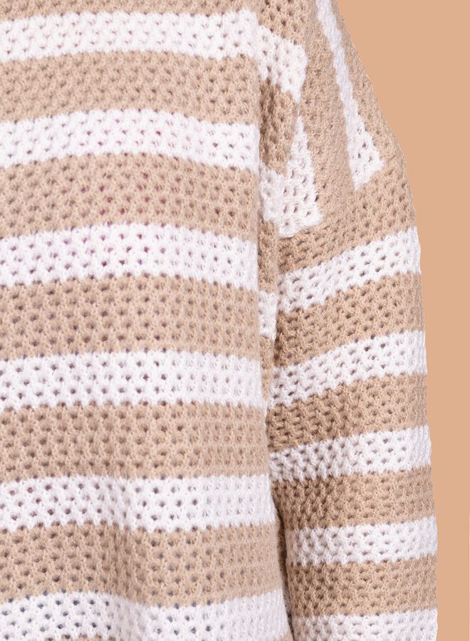 Gestreepte trui gebreid camel