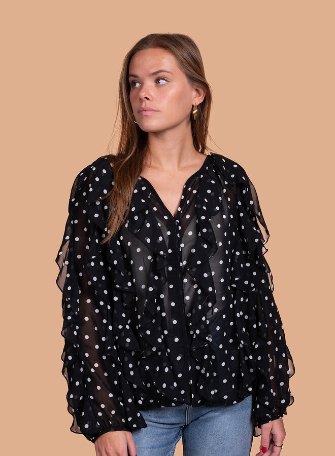 Blouse polka dots zwart