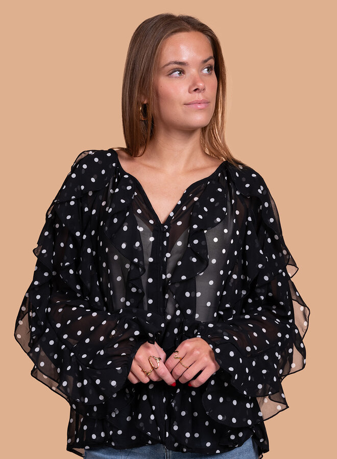 Blouse polka dots zwart