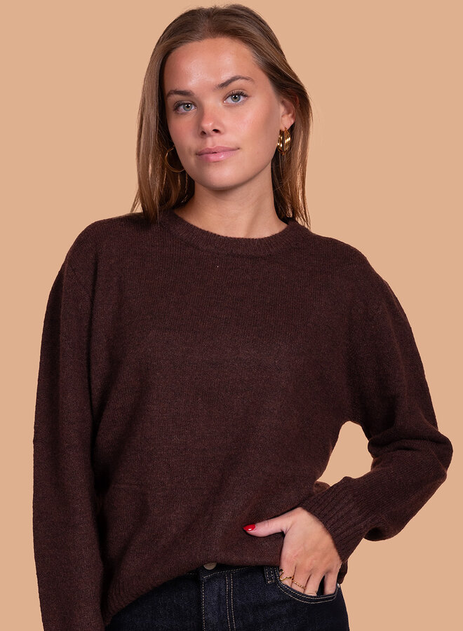 Chocolade bruine trui jade met ronde hals