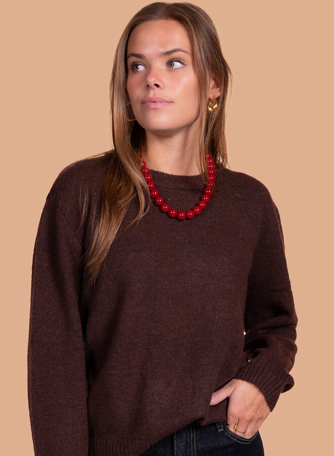 Chocolade bruine trui jade met ronde hals