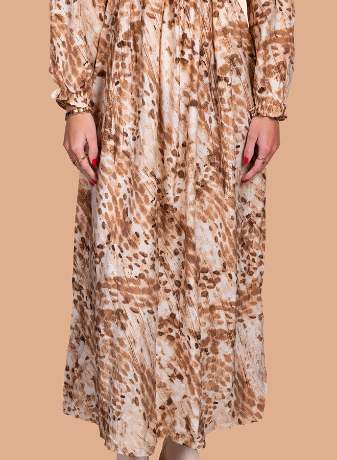 Maxi jurk bruine print