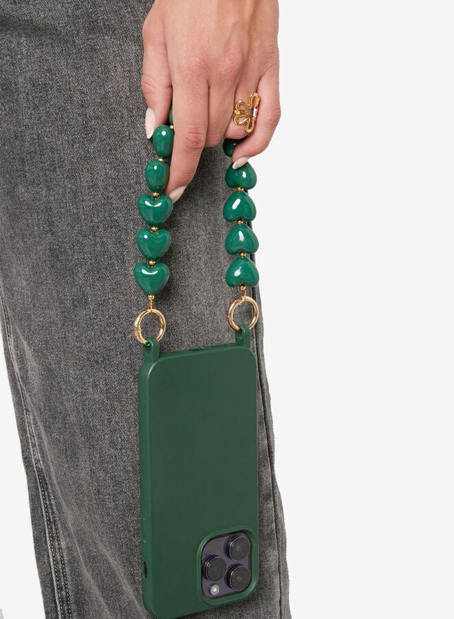 Telefoonkoord kralen hartjes groen