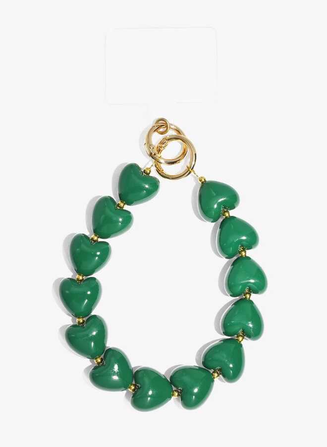 Telefoonkoord kralen hartjes groen