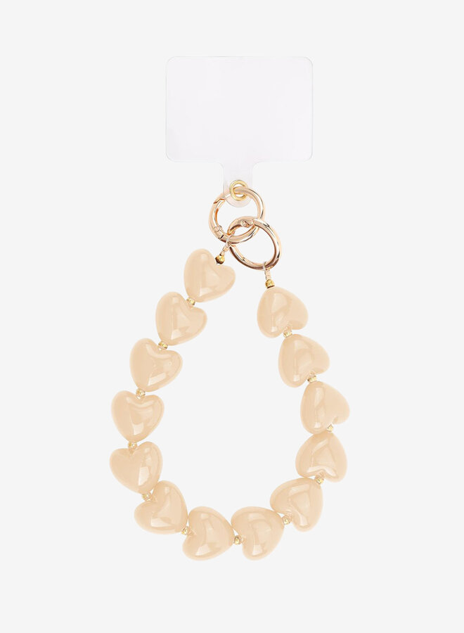 Telefoonkoord kralen hartjes beige