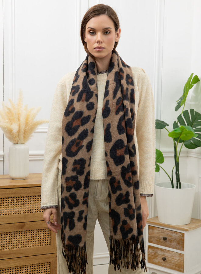 Warme sjaal luipaard print donker