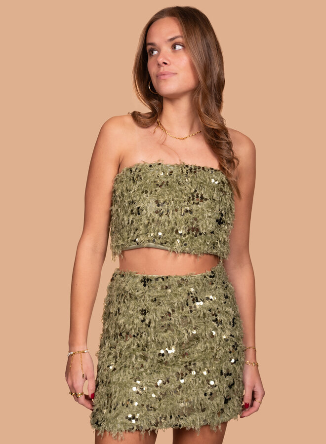 Glitter fluffy rok groen