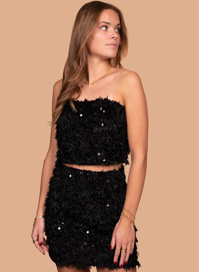 Glitter fluffy rok zwart