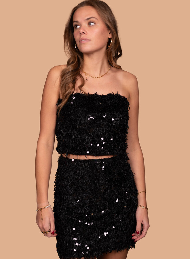 Glitter fluffy top zwart
