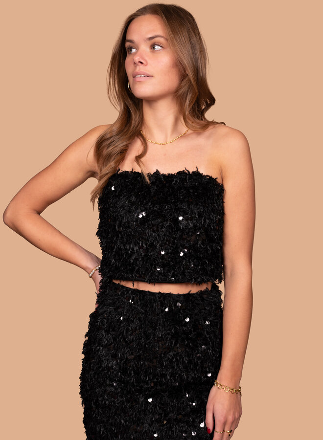 Glitter fluffy top zwart