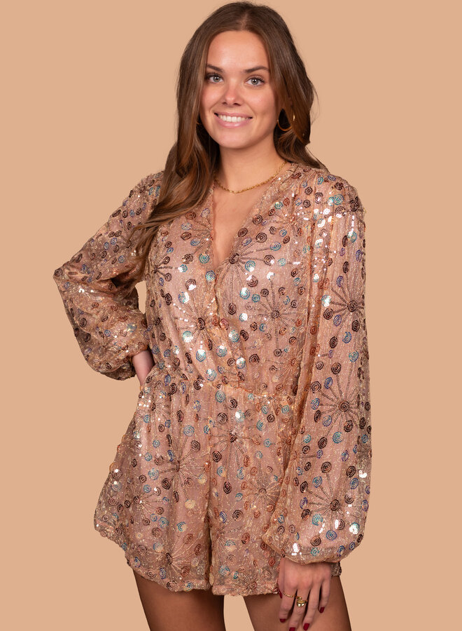 Playsuit glitters en pailletten oudroze