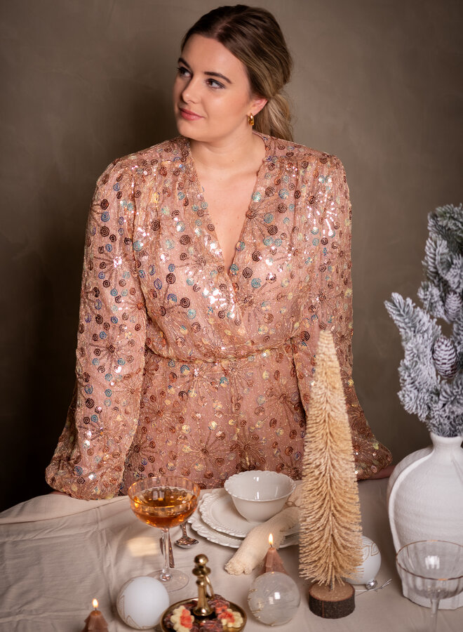 Playsuit glitters en pailletten oudroze