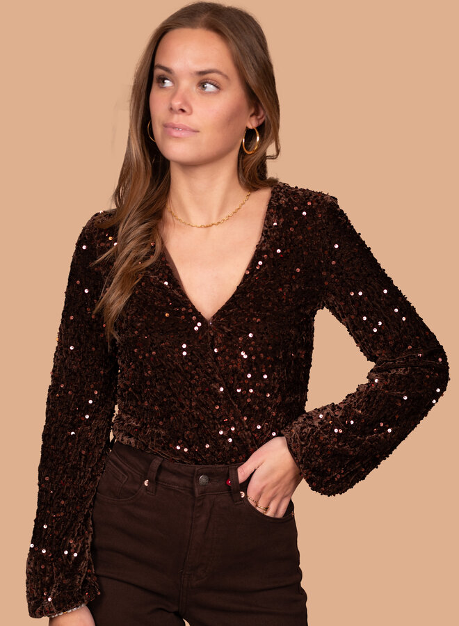 Pailetten top bruin glitter