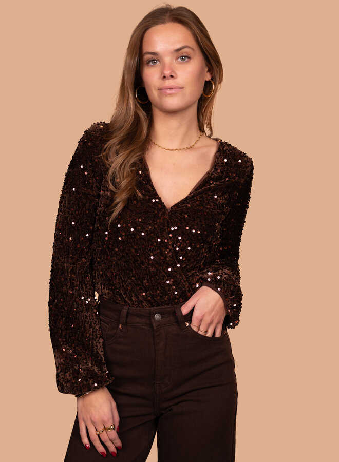 Pailetten top bruin glitter