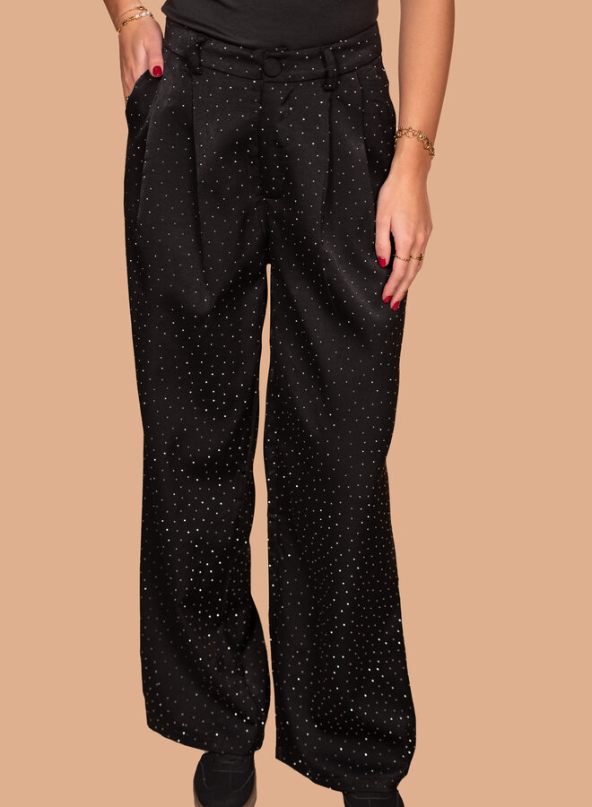 Glitter pantalon satijn Gaby zwart