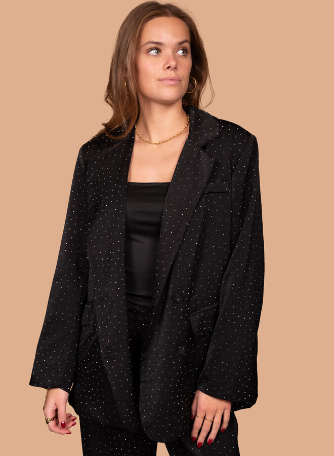 Glitter blazer satijn Gaby zwart