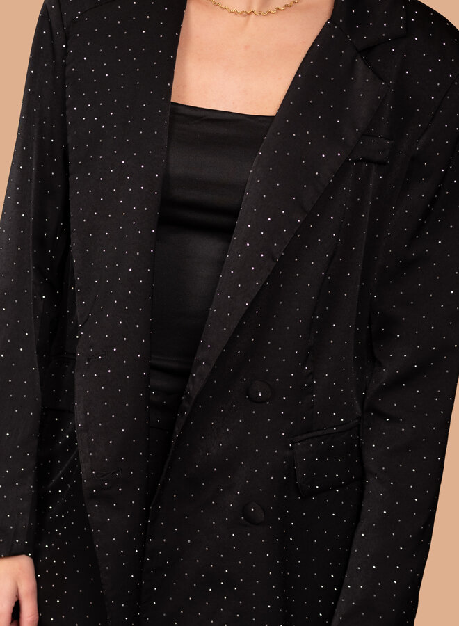 Glitter blazer satijn Gaby zwart