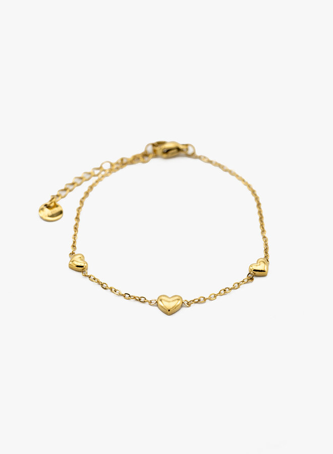 Armband triple heart goud