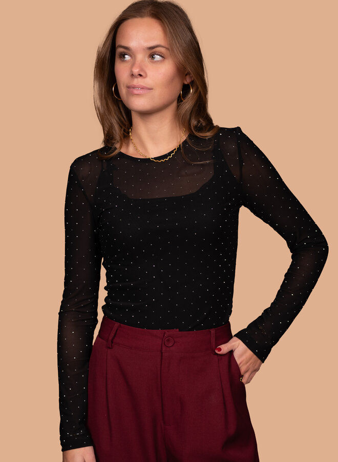 Glitter top strass steentjes zwart