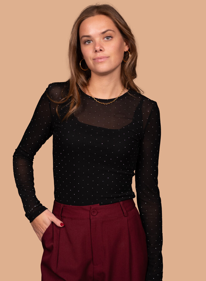 Glitter top strass steentjes zwart