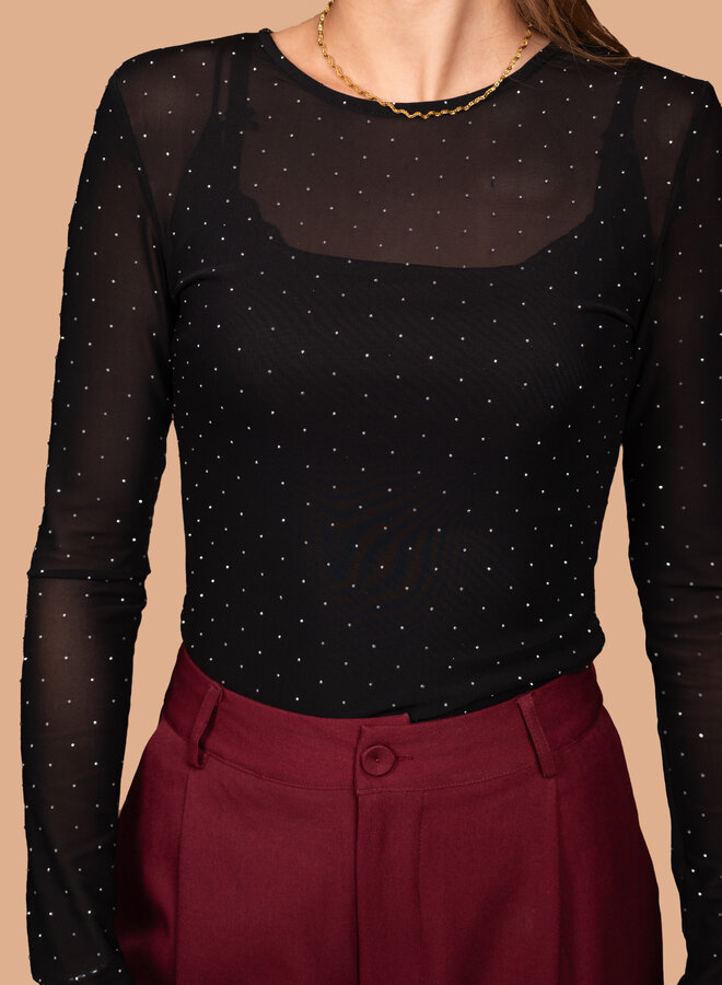 Glitter top strass steentjes zwart