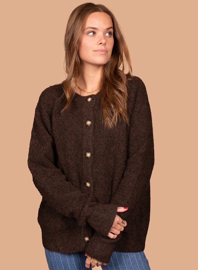 Warm vest parelmoer knopen chocolade