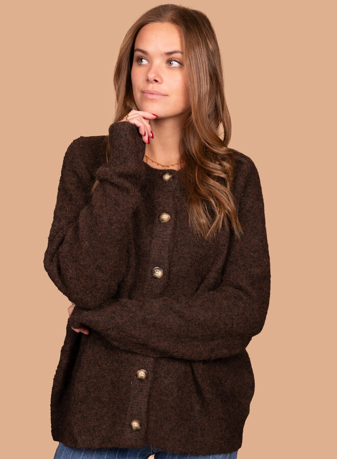 Warm vest parelmoer knopen chocolade