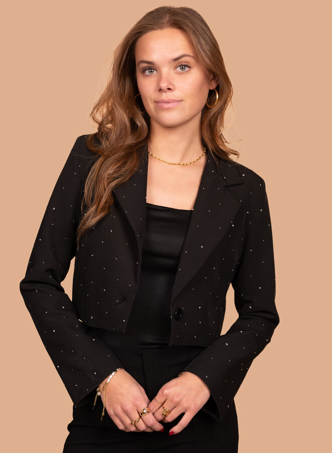 Korte blazer met glitters zwart