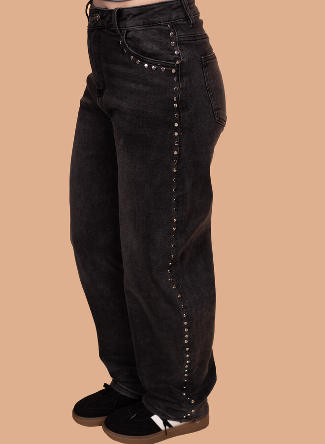 Wide leg jeans grijs met studs
