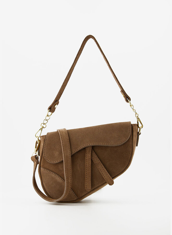 Leren tas suede Gigi donkertaupe
