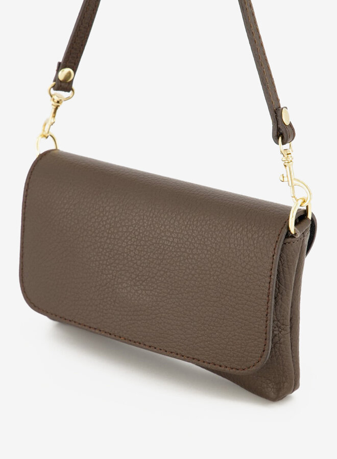 Leren schoudertas donker taupe Lara