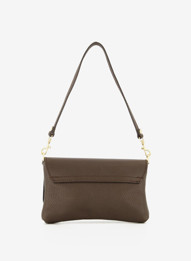 Leren schoudertas donker taupe Lara