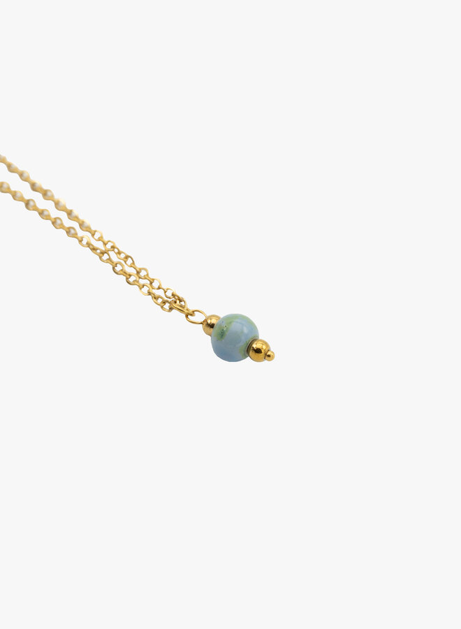 Bedel ketting blue beads goud