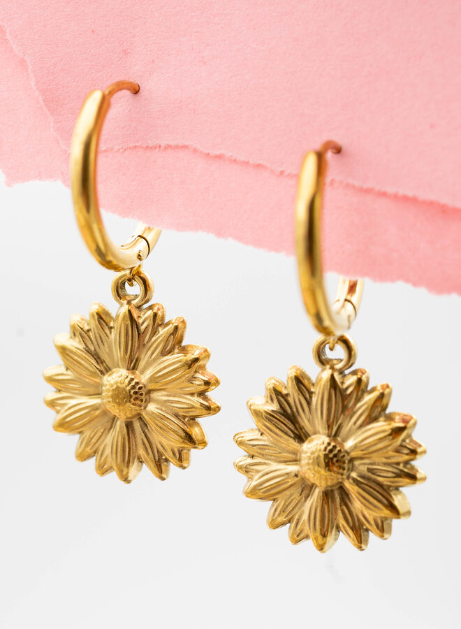 Bedel oorbellen zonnebloem goud