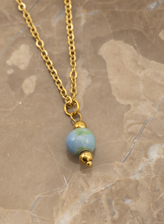 Bedel ketting blue beads goud