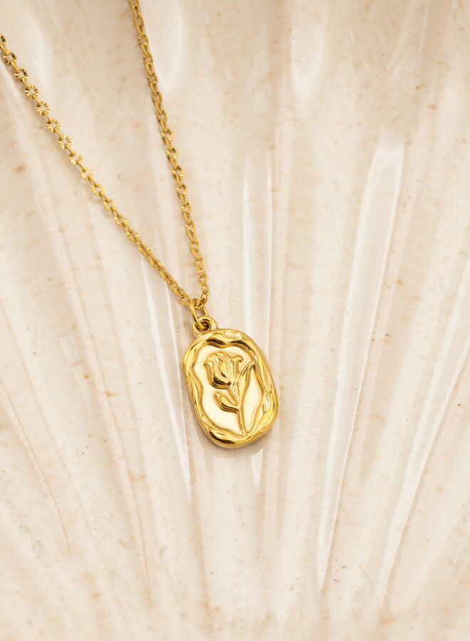 Bedel ketting roos plaque goud