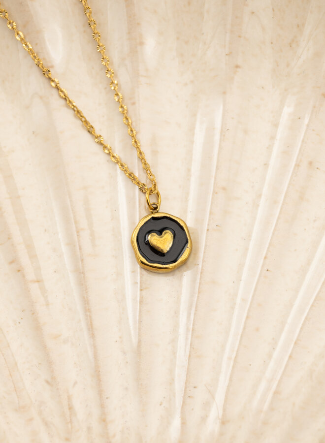 Bedel ketting black heart goud