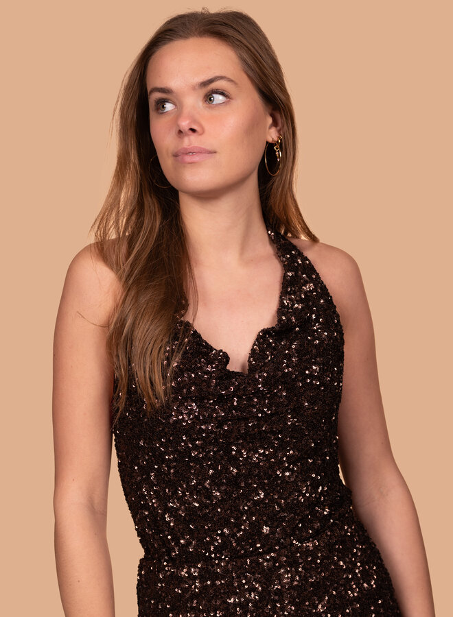 Top glitters waterval hals chocolade