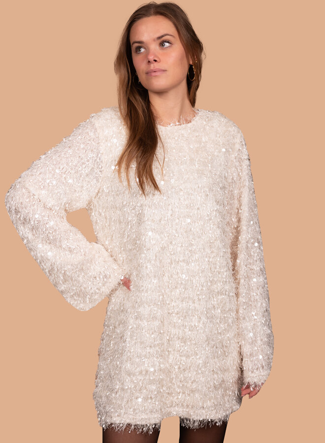 Glitter jurk Viv creme